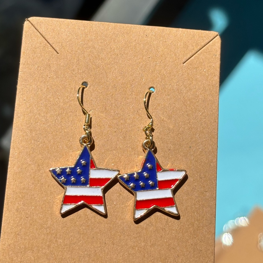 Handmade American flag gold earrings